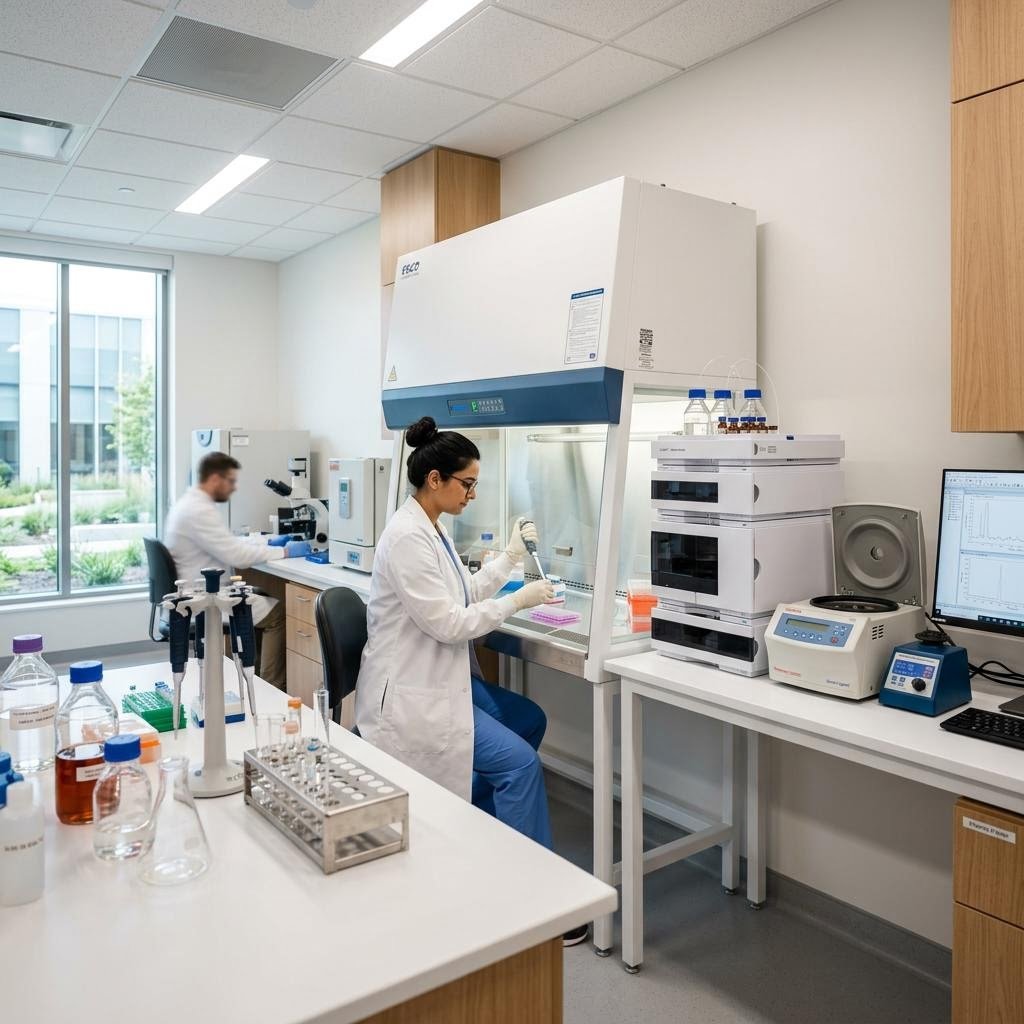 Modern clinical laboratory environment representing GenoCore's commitment to quality healthcare